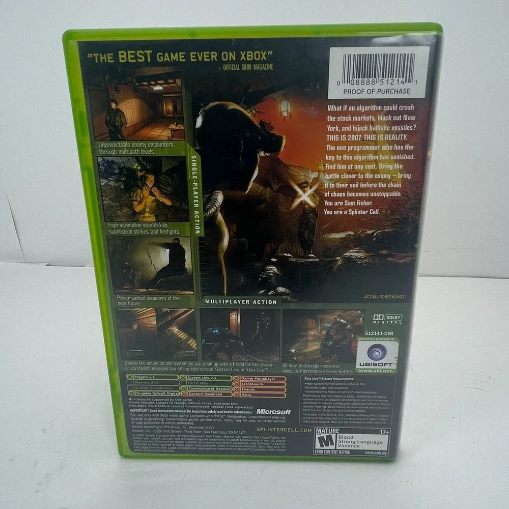 Tom Clancy's Splinter Cell Chaos Theory (Microsoft Xbox) Complete W/ Manual
